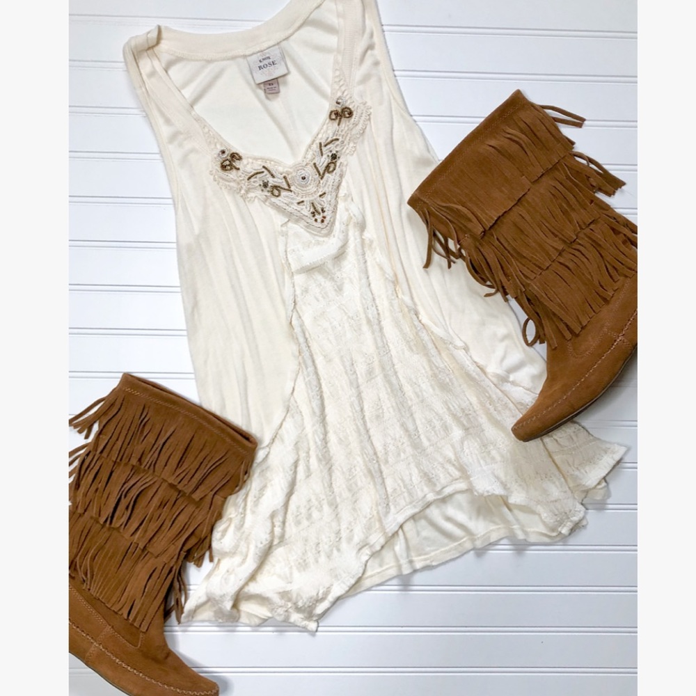 Knox Rose Cream Bronze Embellished Tunic Tank - Picture 2 of 7